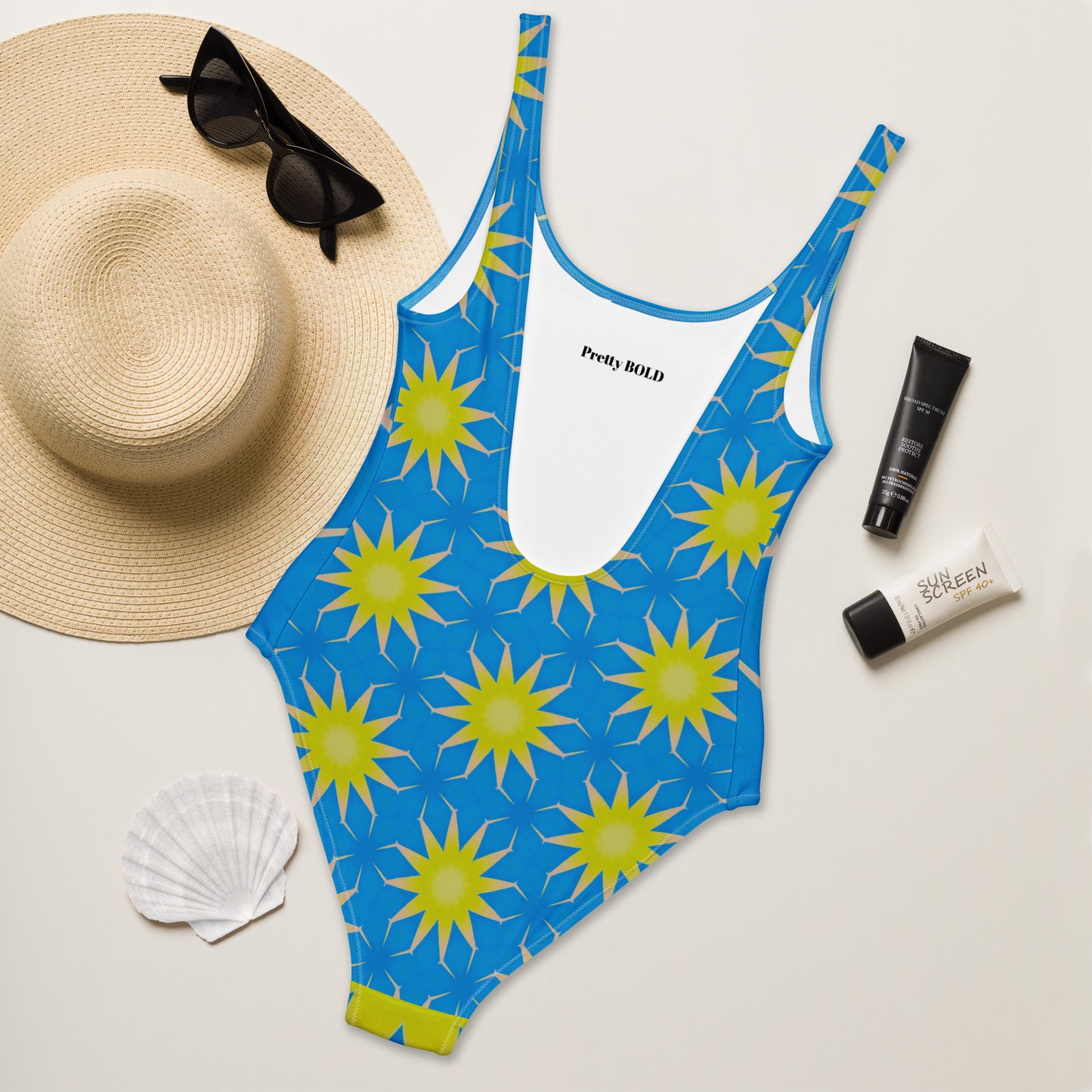 Blue Sunshine One-Piece Swimsuit, back view