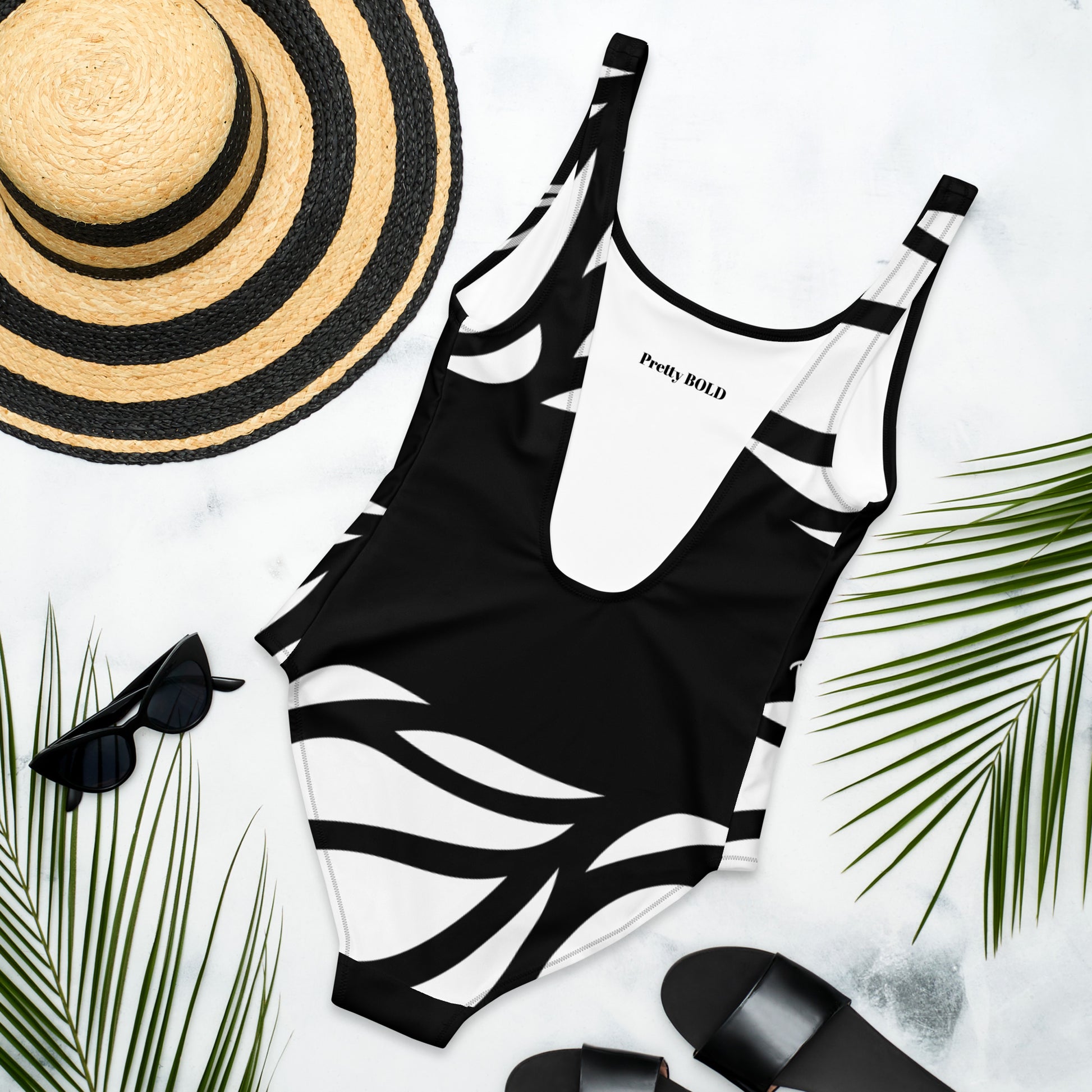 Black & White Leaf One-Piece Swimsuit